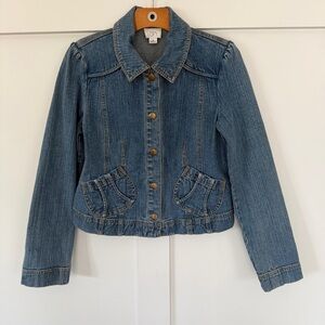 Loft Women's Denim Jean Jacket Cropped Puff Sleeve Pockets Western Feminine SZ 6